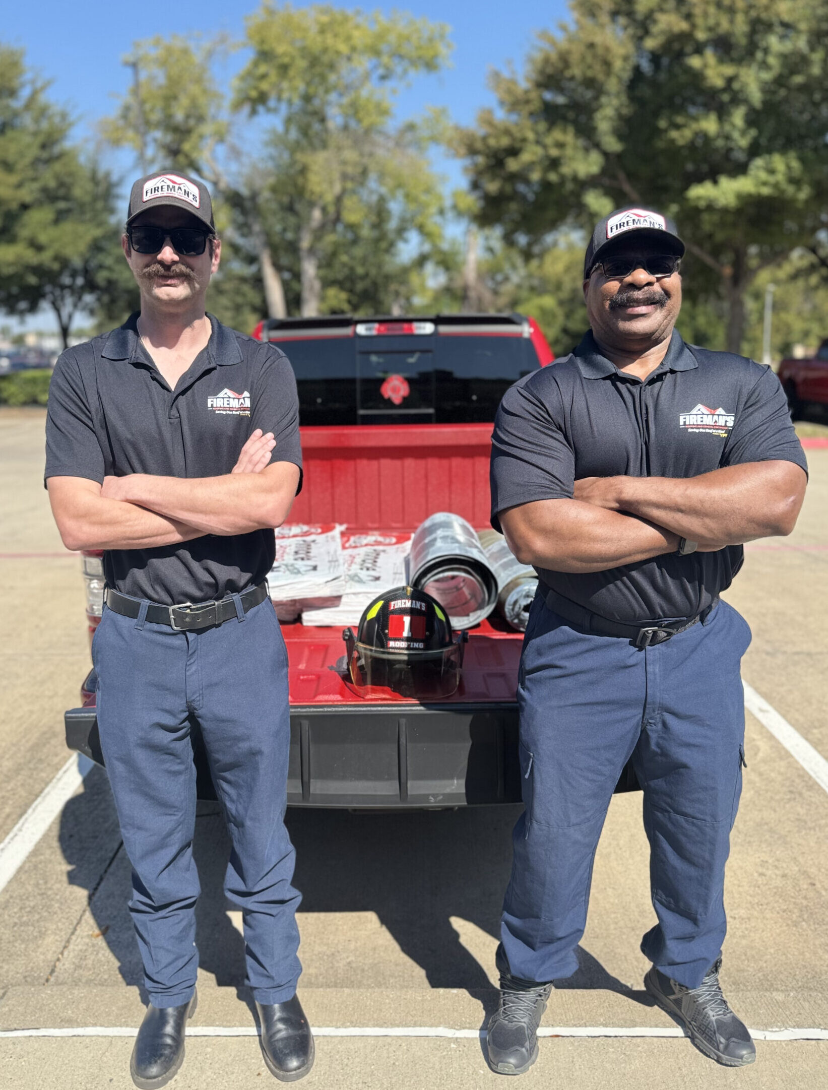 Don Scott and Blake Bearden, firefighter-owners of Fireman's Roofing in McKinney, TX